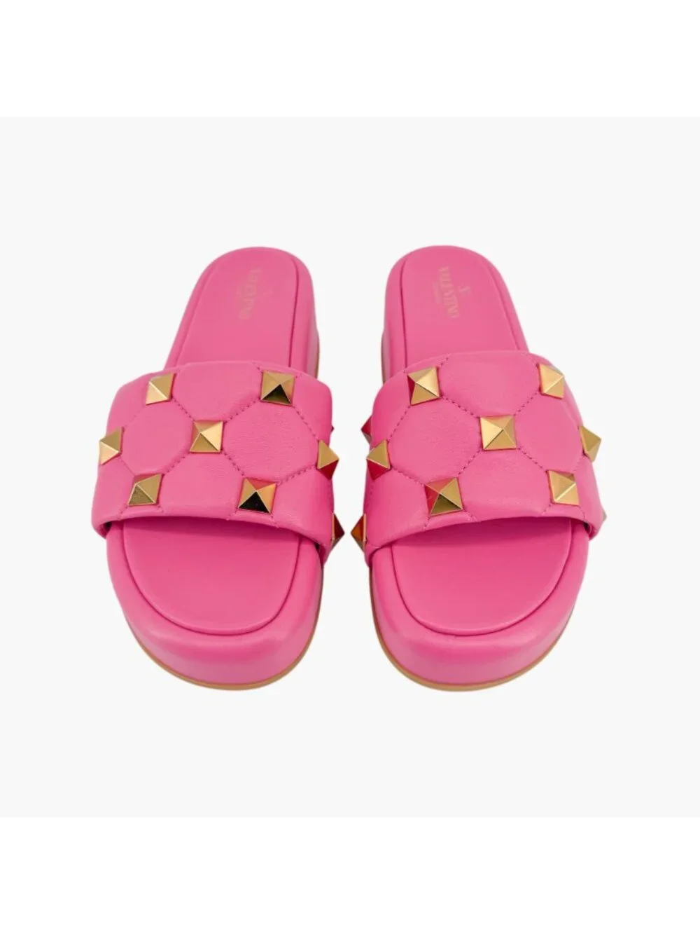 Valentino Roman Stud Platform Slide Sandals Pink Leather Size 39 US 9 Women's
